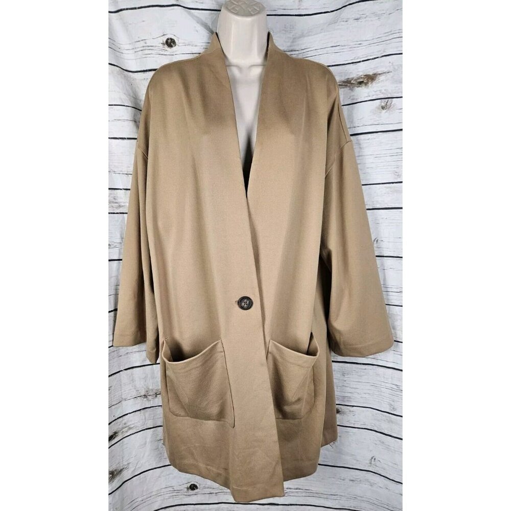Old Navy Tan Duster Knit Cardigan Jacket XL Longline Rayon Blend Oversized